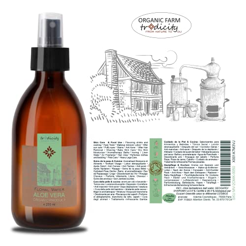 Organic Farm Spray de Aloe Vera Ecologico - Hidrolato Aloe Hidratante y Calmante para Cabello, Rostro, Cuerpo, After Shave y Depilación - Tonico Natural Aloe Vera Bio - 250ml