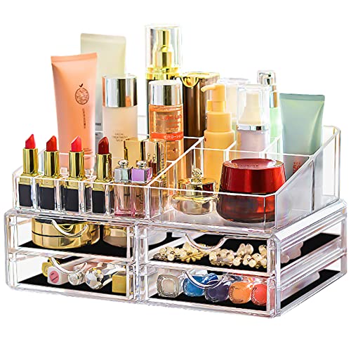 Organizador de Maquillaje Acrilico Grande: Caja Organizadores Cosmeticos Cremas Accesorios Perfumes Guardador Cajones - Makeup Skincare Perfumes Organizer Transparente Tocador Expositor Pintalabios