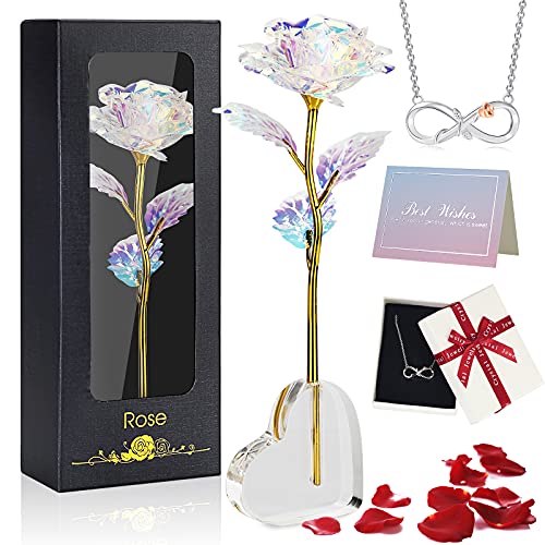 Oryidr Eternal Rose con Base en Forma de corazón y Tarjeta de felicitación, Collares de niña,, niñas, Esposa, cumpleaños,día de la Madre (Vistoso)