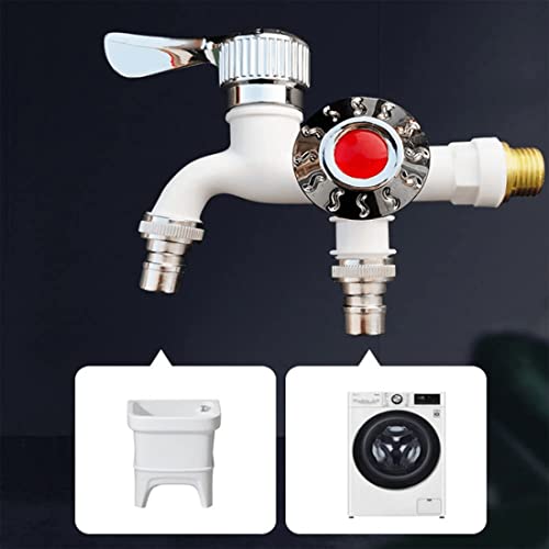 Outdoor Antifreeze Dual Control Faucet,1/2'' Inch Double Water Tap,Sink Valve Diverter Faucet Splitter, Double Outlet Garden Tap,for Washing Machine, Mop Pool, Water Heater (White)