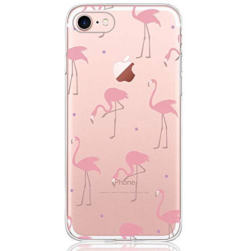 Oveo Funda iPhone 7 / 8, Serie Dolce Vita carcasa transparente silicona para mujer/chica con diseño de Flamencos Rosado Roja Rosa