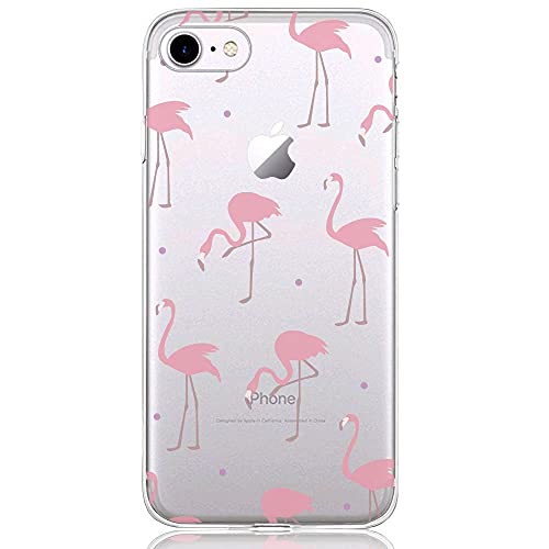 Oveo Funda iPhone 7 / 8, Serie Dolce Vita carcasa transparente silicona para mujer/chica con diseño de Flamencos Rosado Roja Rosa