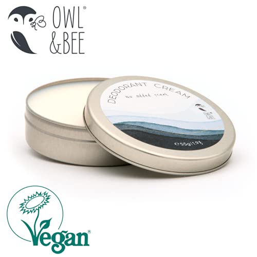 Owl & Bee - Crema desodorante en frasco (lata) - Sin fragancia añadida - Sin perfume - Sin alcohol - Sin aluminio - Certificado 100% vegano