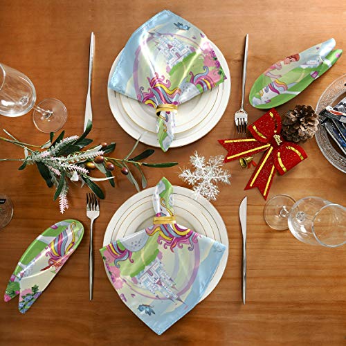 Pac Mac - Servilletas de satén con diseño de princesa y unicornio blanco, ideales para cocinas, bodas, fiestas, vacaciones, cena de Acción de Gracias y Navidad