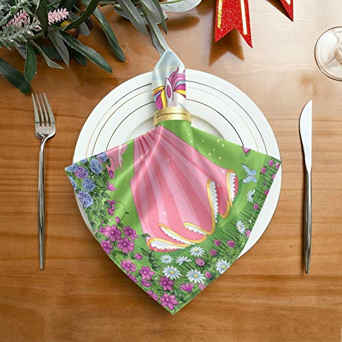 Pac Mac - Servilletas de satén con diseño de princesa y unicornio blanco, ideales para cocinas, bodas, fiestas, vacaciones, cena de Acción de Gracias y Navidad