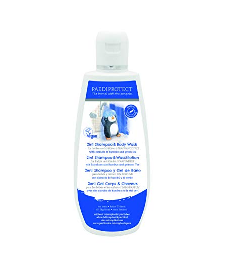 PAEDIPROTECT 2en1 Champú y Loción Limpiadora para Bebés y Niños 200 ml, champu niños limpia la piel y el cabello sin perfume ni microplásticos, el gel de ducha hidrata la piel seca y sensible