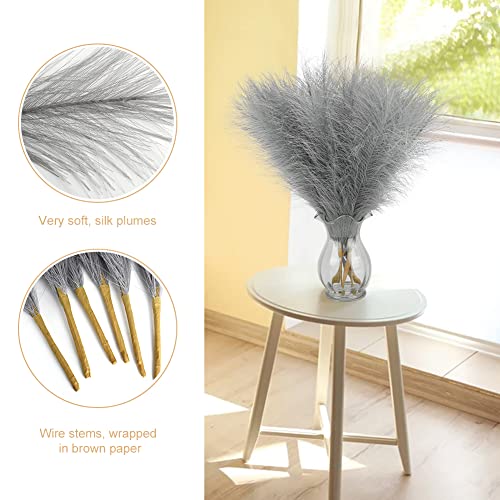 Pampas Secas para Decoración, 6 Piezas 45cm Hierba de la Pampa Artificial Flores de imitación de Hierba de Pampas para decoración de Bodas en el hogar, arreglos Florales (Gris)