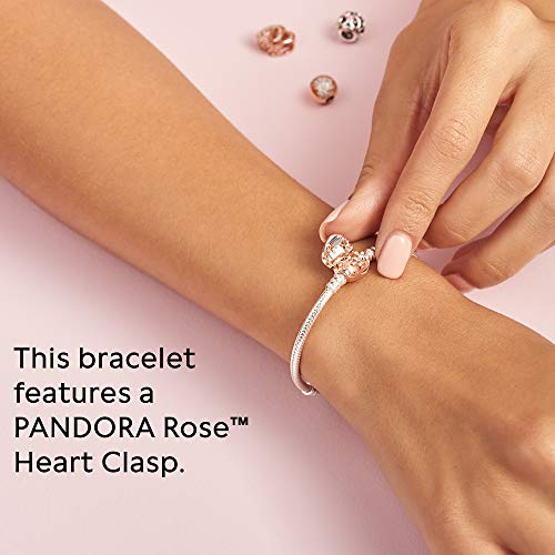 Pandora 580719-17 - Pulsera de plata de ley 925 con cierre Pandora en forma de corazón recubierto de oro rosa de 14 K, para mujer, 17 cm