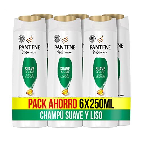 Pantene Champú Suave & Liso Nutri Pro-V, fórmula Pro-V + antioxidantes, para cabello encrespado y rebelde, 250ML x 6