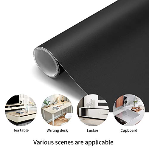 Papel Adhesivo para Muebles Pared Cocina Papel Pintado Autoadhesivo de PVC para Vinilos Decorativos Mate Negro 40 x 300 cm