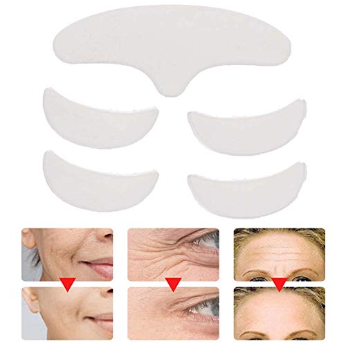 Parche de silicona antiarrugas de 5 piezas,Parches Antiarrugas,varias formas reutilizable lavable frente ojo cara parche antienvejecimiento para prevenir y eliminar arrugas líneas finas estiramiento