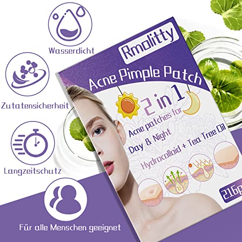 Parches De Acné, 216PCS Invisibles Hidrocoloides Absorbentes Parches,Impermeable y Transpirable Parches Absorbentes Parches De Acné Uso Diurno y Nocturno Parches De Curación Para El Acné Facial