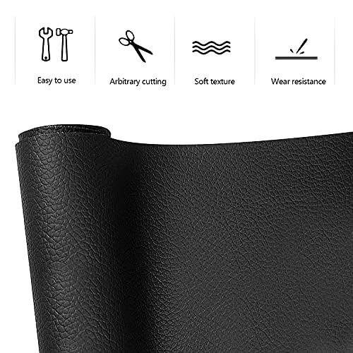 Parches para Sofa Polipiel, Cuero Adhesivo para Tapizar, Parche de Polipiel Adhesiva, Parche de Cuero Autoadhesivo 40 x 150 cm, para Bolsos, Chaquetas, Muebles, Asientos de Coche, Negro