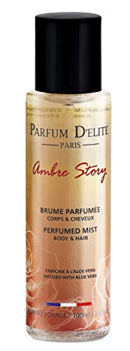 Parfum D’Elite Paris – Ambre Story – Bruma perfumada para cuerpo y cabello para mujer, enriquecida con aloe vera y de larga duración, 100 ml