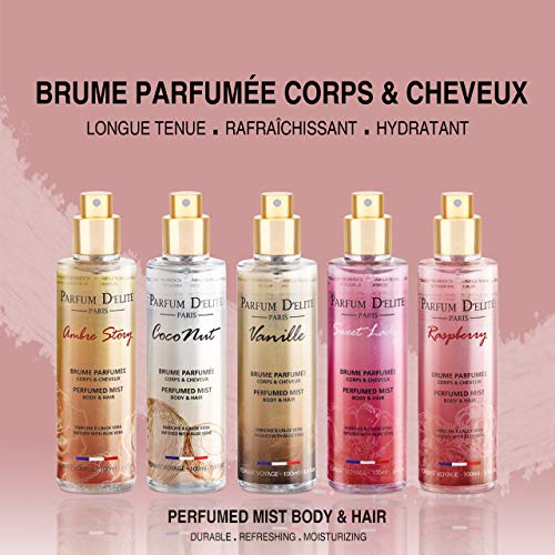 Parfum D’Elite Paris – Ambre Story – Bruma perfumada para cuerpo y cabello para mujer, enriquecida con aloe vera y de larga duración, 100 ml