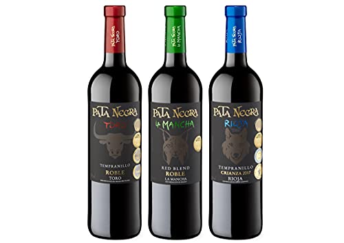 Pata Negra - Estuche Edición Especial Fauna Ibérica de 3 Botellas de Vino con D.O. Rioja Crianza, Toro Roble y Mancha Roble - Estuche de 3 Botellas x 750 ml