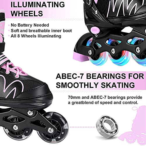 Patines en línea para niños, ajustables, unisex, para principiantes, con ruedas luminosas, ideales para niños y niñas (rosa, S)