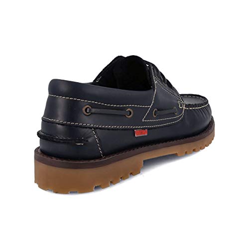 PAYMA - Zapatos Nauticos Sport Casual Hombre. Clasicos 3-Ojales de Piel. Piso de Goma. Cierre Cordones y Velcro, Azul marino, EU 39