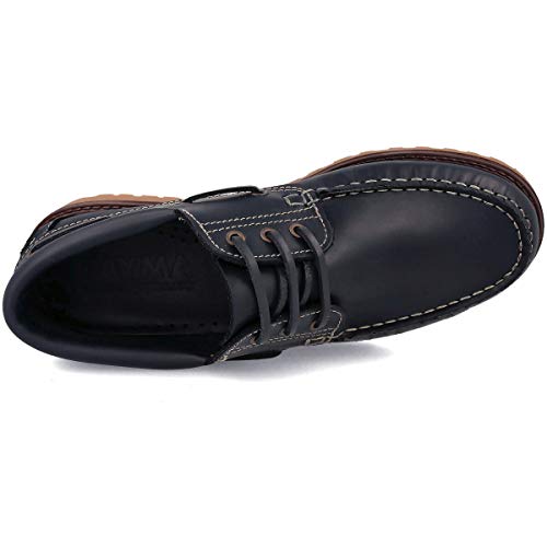 PAYMA - Zapatos Nauticos Sport Casual Hombre. Clasicos 3-Ojales de Piel. Piso de Goma. Cierre Cordones y Velcro, Azul marino, EU 39