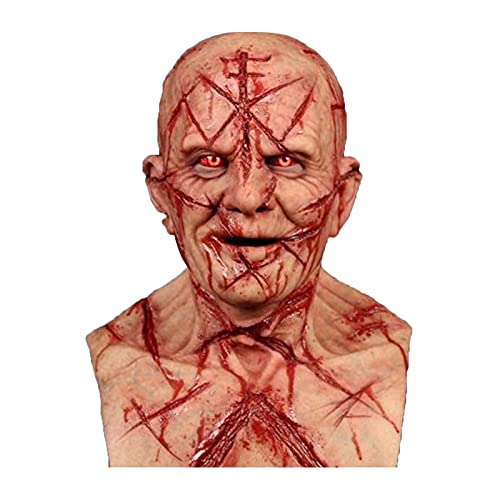 PEKLOKIW Máscara espeluznante para Halloween, terrorífica máscara de cabeza calva con cicatrices, cosplay, cubierta para la cabeza en 3D muy realista, atemorizante