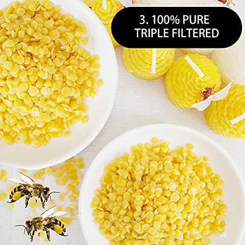 Pellets de cera de abejas orgánica, 500 g, perlas de cera de abeja, pastillas, triple filtrada, ideal para cosméticos y velas, 100% pura y natural (amarillo)