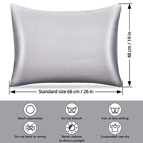 pendali Funda de Almohada de Satén para Cabello y Piel, Funda Almohada con Cremallera Oculta, Antiarrugas, Resistente a la Decoloración, 1 Pieza Microfibra Suave Fundas Almohadas 48 x 66 cm (Gris)