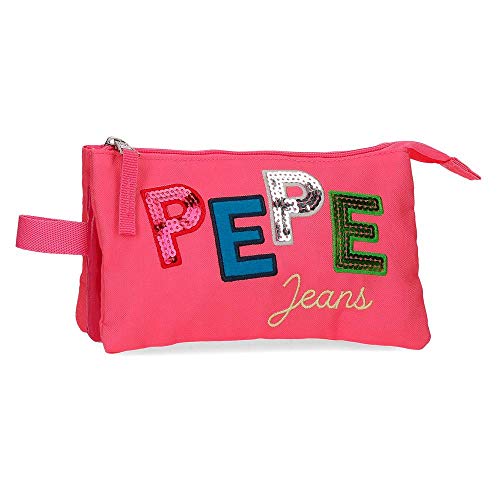 Pepe Jeans Kim Estuche Tres Compartimentos Rosa 22x12x5 cms Poliéster