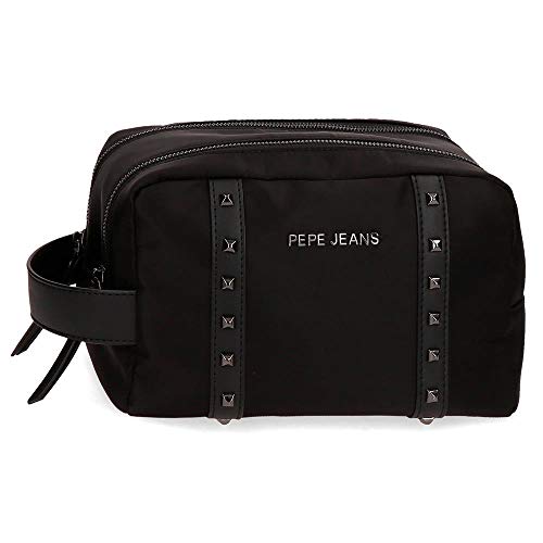 Pepe Jeans Roxanne Neceser Dos Compartimentos Negro 24x17x15 cms Nailon y Piel Sintética