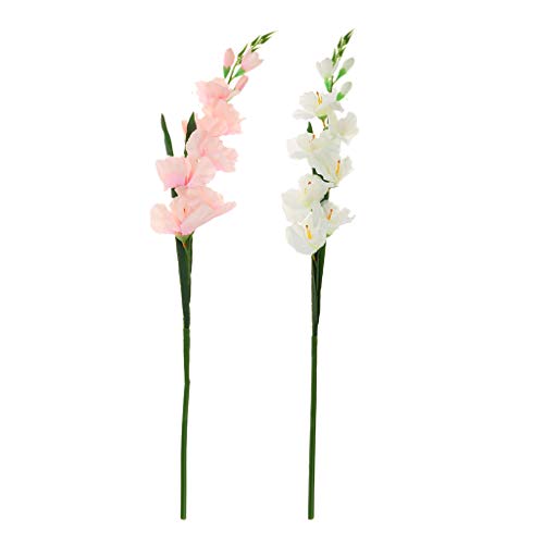 PETSOLA Arreglo Floral Artificial del Gladiolo Artificial de La Flor de Seda Falsa 2pcs - Blanco Rosado Claro, Individual