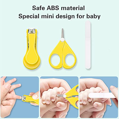 PewinGo Set para Cuidado del Bebé - 10 Piezas Kit de Aseo para Bebés,Cortador de Uñas Cepillo de Dientes de, Fácil de Transportar y Adecuado para Viajar y el Uso Diario - Amarillo