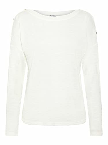 PIECES Pcnollie LS Noos-Camiseta con Cuello Redondo Mangas, Cloud Dancer, S para Mujer