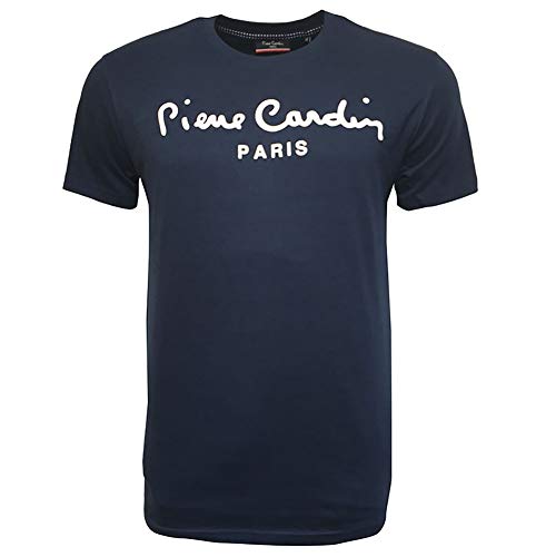 Pierre Cardin Hombre Classic 100% Algodón Camiseta Manga Corta con Cuello Redondo Estampado Grande - Multicolor - Talla S-2XL Disponible (Small, Navy)