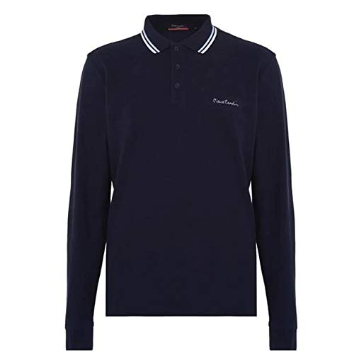 Pierre Cardin Hombre Polo Premium de Manga Larga Ajuste Clásico (Large, Navy (Style 2))