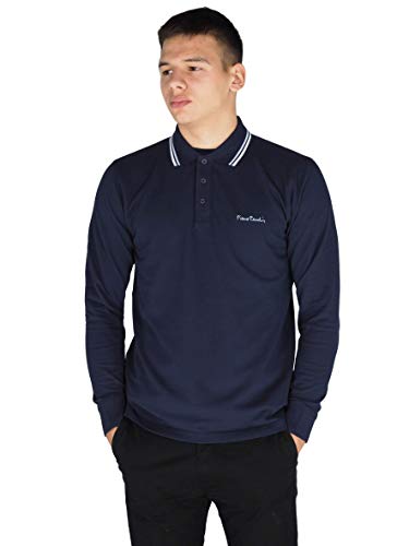 Pierre Cardin Hombre Polo Premium de Manga Larga Ajuste Clásico (Large, Navy (Style 2))