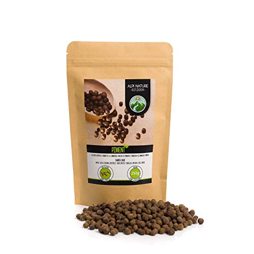 Pimienta de Jamaica entera (250g), granos de pimienta de Jamaica 100% natural, especia sin aditivos, vegana, semillas de pimienta de Jamaica