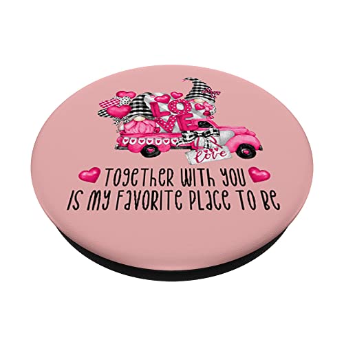 Pink Valentines Day Truck For Women With Cute Love Gnomes PopSockets PopGrip Intercambiable