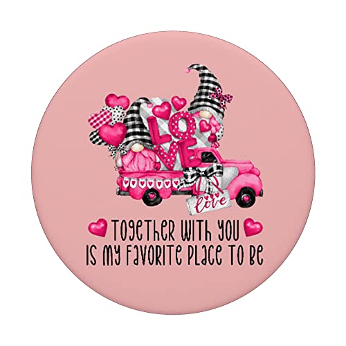 Pink Valentines Day Truck For Women With Cute Love Gnomes PopSockets PopGrip Intercambiable