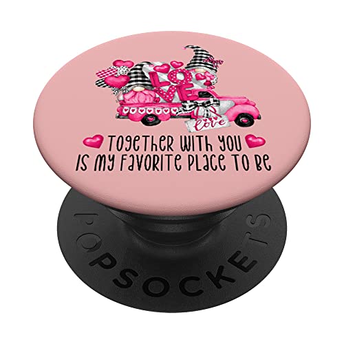 Pink Valentines Day Truck For Women With Cute Love Gnomes PopSockets PopGrip Intercambiable