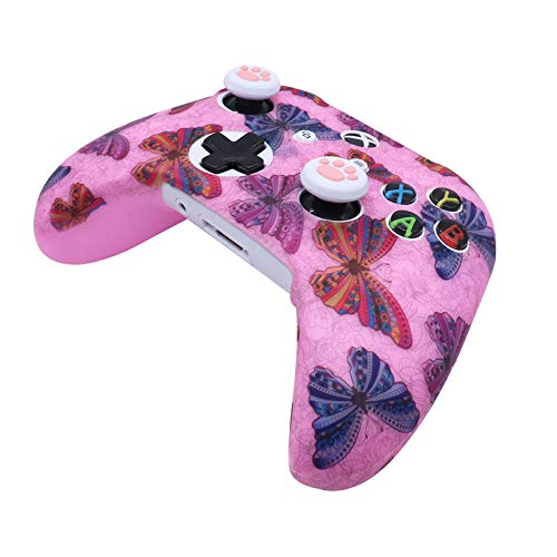 Pink XBox One Controller Skins RALAN, funda protectora de silicona para controlador XBOX ONOS (4 agarres de pulgar de color rosa, 2 agarres de la tapa del cráneo (mariposa)