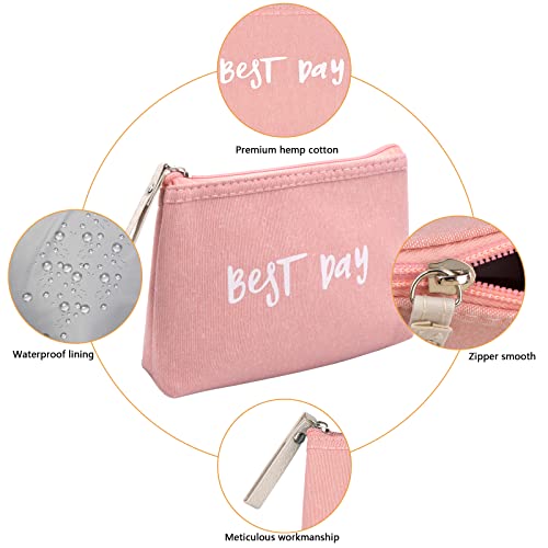 Pinsheng 3 Piezas Bolsa de Cosméticos de Lona, Lienzo Estuche Maquillaje Estampado para Llaves Monedas, Neceser de Viaje Multifuncional con Cremallera para Mujer Chicas (Gris oscuro, rosa, azul cielo)