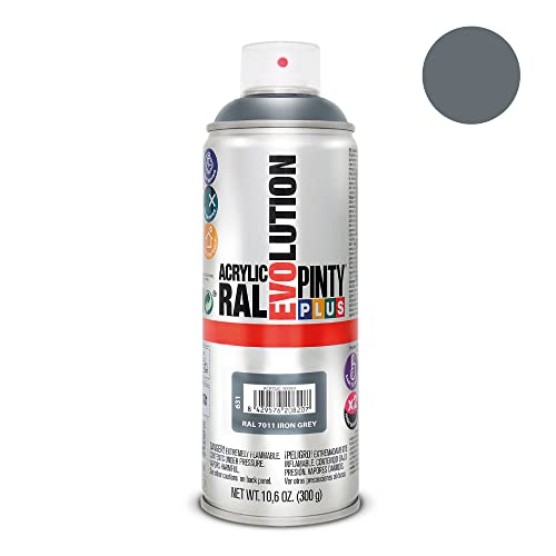 PINTYPLUS EVOLUTION 631 Pintura Spray Acrílica Brillo 520cc Iron Grey Ral 7011, Gris, 300 g (Paquete de 1)