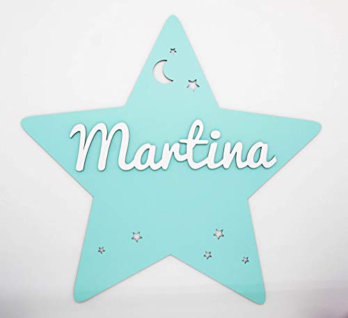 Placa estrella de madera personalizada con nombre. Varios colores disponibles