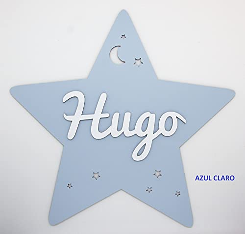 Placa estrella de madera personalizada con nombre. Varios colores disponibles