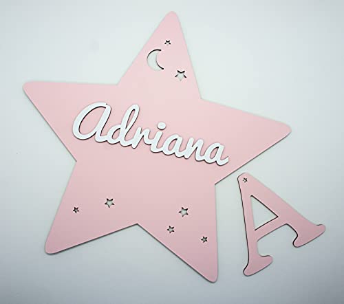 Placa estrella de madera personalizada con nombre. Varios colores disponibles