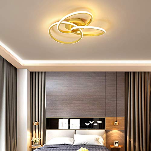 Plafón LED dorado Luz de dormitorio regulable Lámpara de techo de anillo redondo con control remoto 24W, diseño moderno Iluminación elegante para sala de estar apartamento cocina, Ø42cm