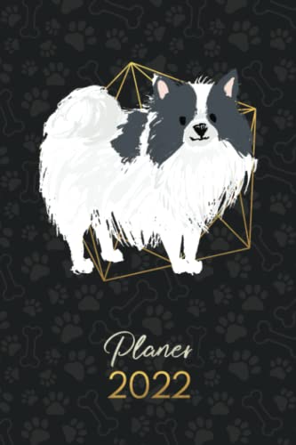 Planer 2022: Terminkalender Wochenplaner Monatsplaner - 12 Monate Jan bis Dez Kalender Hunde - Pomeranian Black And White