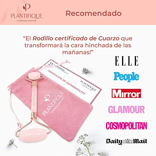 Plantifique - Rodillo Facial de Cuarzo Rosa 100% Auténtico - Masajeador Facial Antiarrugas Para Tonificar y Reafirmar la Piel - Rodillo Masaje (solo Rodillo de Cuarzo Rosa)