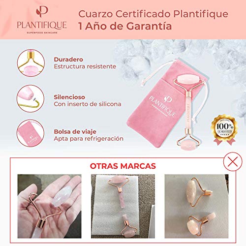 Plantifique - Rodillo Facial de Cuarzo Rosa 100% Auténtico - Masajeador Facial Antiarrugas Para Tonificar y Reafirmar la Piel - Rodillo Masaje (solo Rodillo de Cuarzo Rosa)