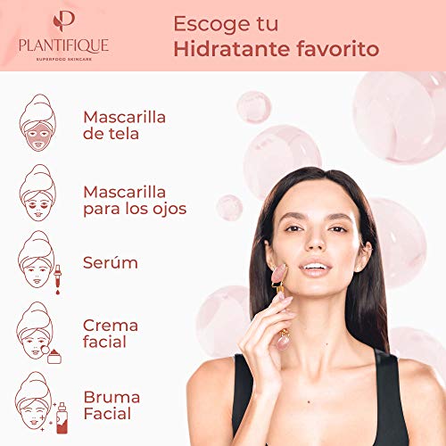 Plantifique - Rodillo Facial de Cuarzo Rosa 100% Auténtico - Masajeador Facial Antiarrugas Para Tonificar y Reafirmar la Piel - Rodillo Masaje (solo Rodillo de Cuarzo Rosa)