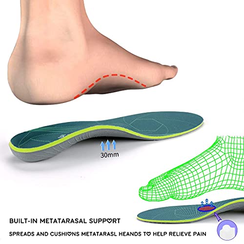 Plantilla de soporte del arco para la fascitis plantar, alivio del dolor del talón plano, absorción de impactos, plantilla cómoda antifatiga, verde